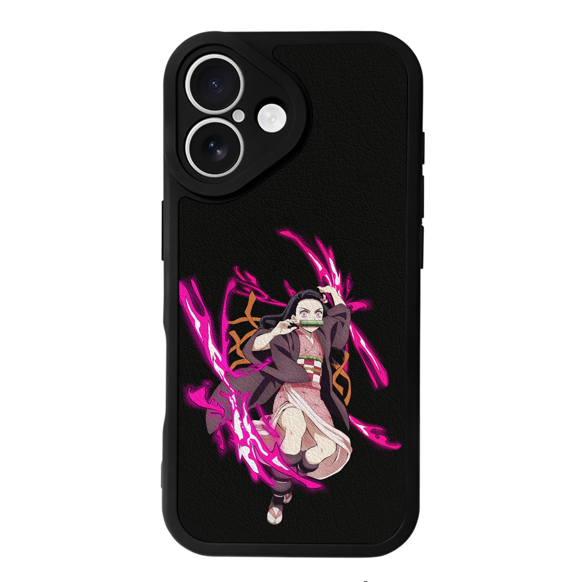 （画像用） 鬼滅の刃（きめつのやいば）竈門 禰󠄀豆子／かまど ねずこ Kamado Nezuko 【iPhone 16シリーズ対応】シリコンスマホケース（レザー調） 材質：シリコン